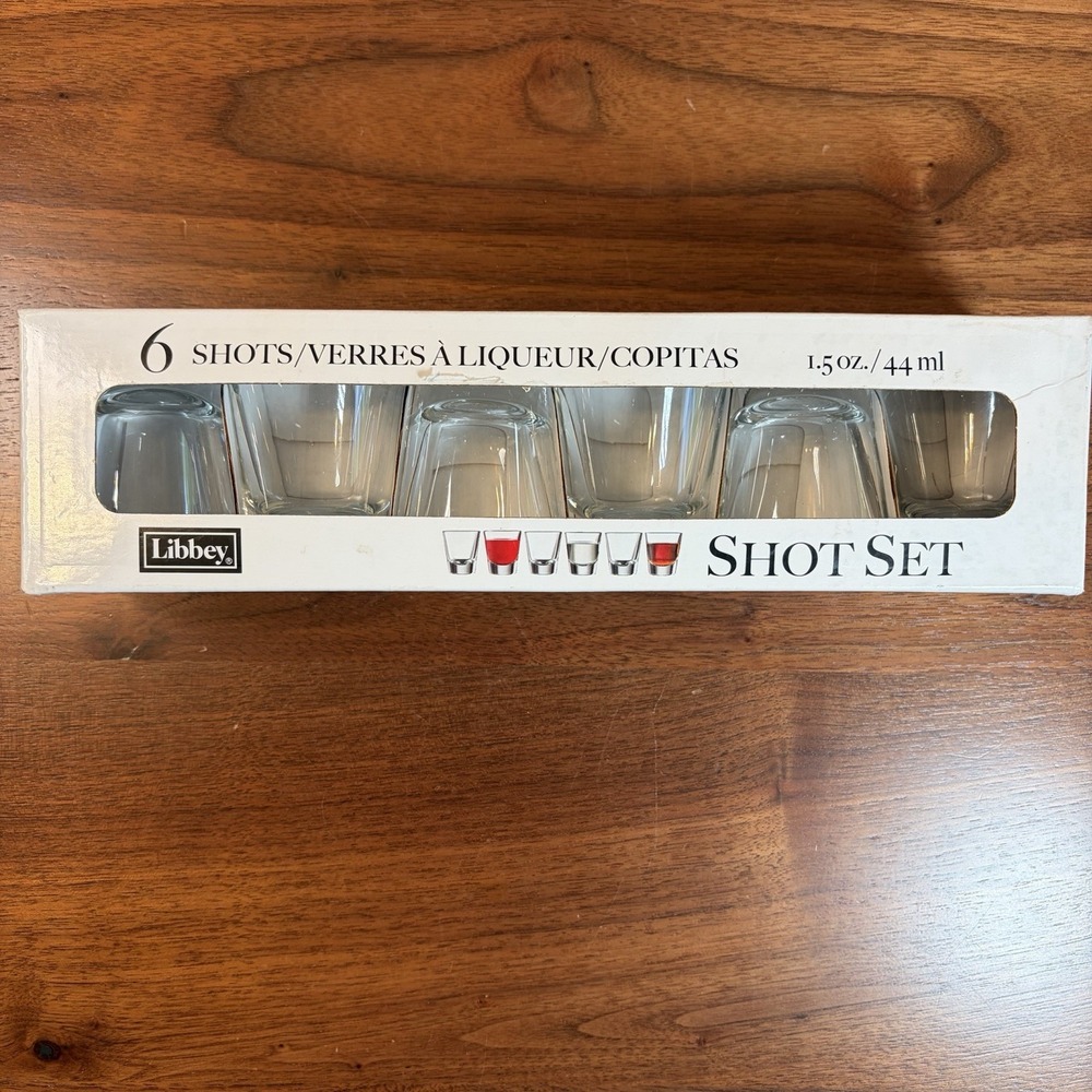 Vintage Libbey 1.5 oz Shot Glasses Boxed Set of 6 Clear Glass 5120S6A NEW